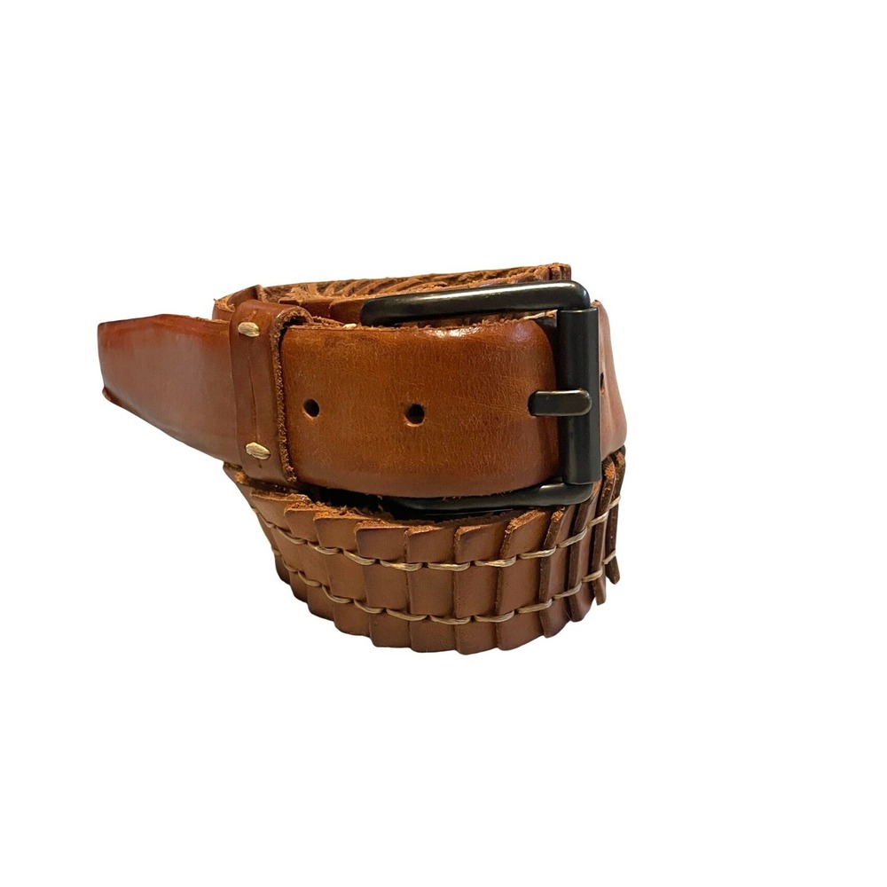 Brown Braided Stitched Genuine Leather Belt Size 36 by Will Leather Goods